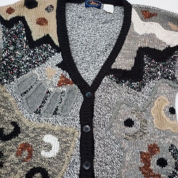Vintage 20 Ans by Mariea Kim Wool Blend Mixed Media Cardigan M/L - Picture 3 of 11